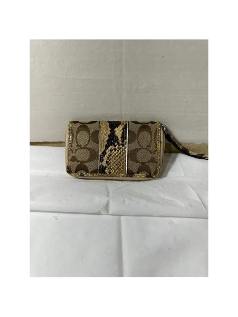 Coach 61851 Sutton Signature C Python Universal Case Wristlet Khaki/Natural